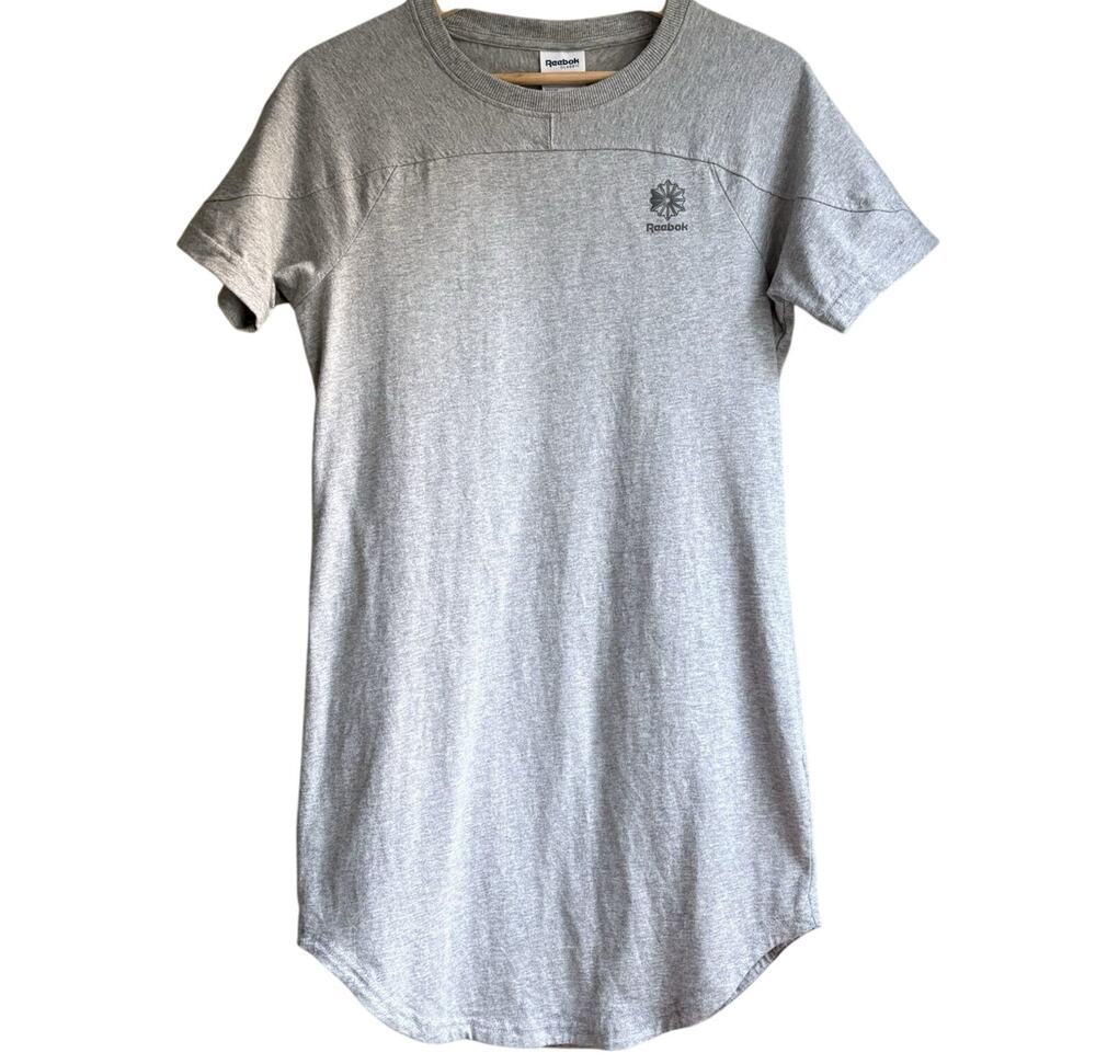 REEBOK Gray Cotton T-Shirt Dress Cutout Back Classic Athleisure Logo Casual XS